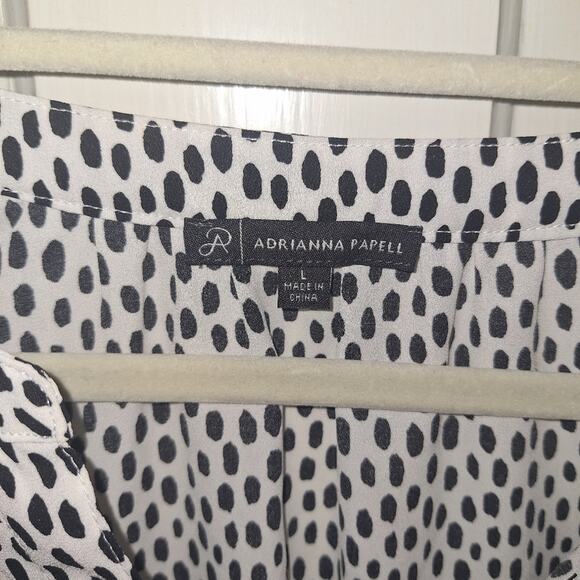 Adrianna Papell Flutter Sleeve White & Black Spotted Blouse Size Large Office - Picture 3 of 5